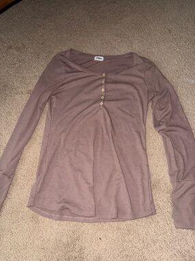 Pulse Mauve Ribbed Henley Long Sleeve Top